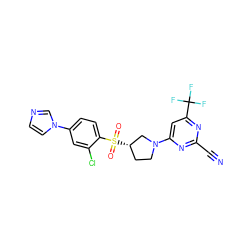 N#Cc1nc(N2CC[C@H](S(=O)(=O)c3ccc(-n4ccnc4)cc3Cl)C2)cc(C(F)(F)F)n1 ZINC000168583343