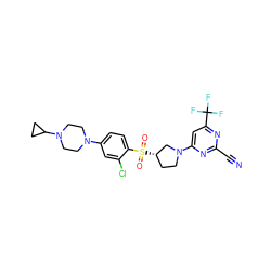 N#Cc1nc(N2CC[C@H](S(=O)(=O)c3ccc(N4CCN(C5CC5)CC4)cc3Cl)C2)cc(C(F)(F)F)n1 ZINC000168493906