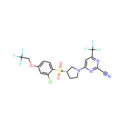 N#Cc1nc(N2CC[C@H](S(=O)(=O)c3ccc(OCC(F)(F)F)cc3Cl)C2)cc(C(F)(F)F)n1 ZINC000168570636