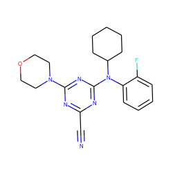 N#Cc1nc(N2CCOCC2)nc(N(c2ccccc2F)C2CCCCC2)n1 ZINC000096928161