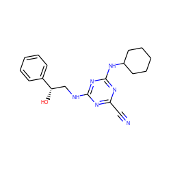 N#Cc1nc(NC[C@H](O)c2ccccc2)nc(NC2CCCCC2)n1 ZINC001772609827