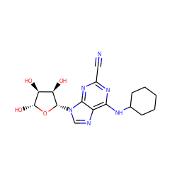 N#Cc1nc(NC2CCCCC2)c2ncn([C@@H]3O[C@H](O)[C@@H](O)[C@H]3O)c2n1 ZINC000028469784