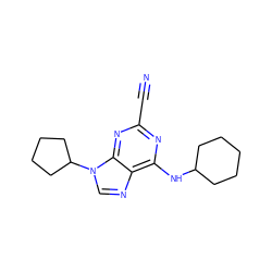 N#Cc1nc(NC2CCCCC2)c2ncn(C3CCCC3)c2n1 ZINC000003947909