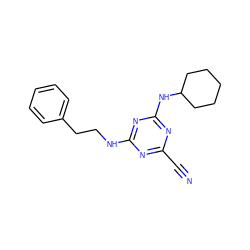 N#Cc1nc(NCCc2ccccc2)nc(NC2CCCCC2)n1 ZINC001772575958