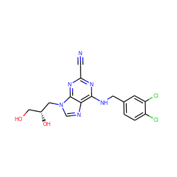 N#Cc1nc(NCc2ccc(Cl)c(Cl)c2)c2ncn(C[C@H](O)CO)c2n1 ZINC000014977892