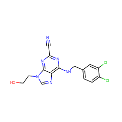 N#Cc1nc(NCc2ccc(Cl)c(Cl)c2)c2ncn(CCO)c2n1 ZINC000014977881