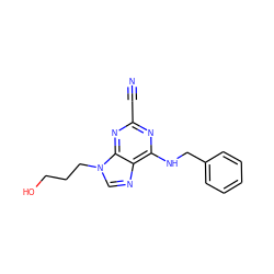 N#Cc1nc(NCc2ccccc2)c2ncn(CCCO)c2n1 ZINC000014977836