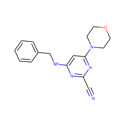 N#Cc1nc(NCc2ccccc2)cc(N2CCOCC2)n1 ZINC000095573804