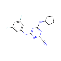 N#Cc1nc(Nc2cc(F)cc(F)c2)nc(NC2CCCC2)n1 ZINC000013831586