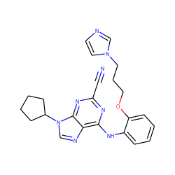 N#Cc1nc(Nc2ccccc2OCCCn2ccnc2)c2ncn(C3CCCC3)c2n1 ZINC000013584947