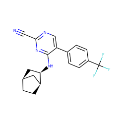 N#Cc1ncc(-c2ccc(C(F)(F)F)cc2)c(N[C@@H]2C[C@@H]3CC[C@H]2C3)n1 ZINC000028824796