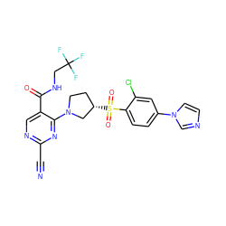 N#Cc1ncc(C(=O)NCC(F)(F)F)c(N2CC[C@H](S(=O)(=O)c3ccc(-n4ccnc4)cc3Cl)C2)n1 ZINC000169684967