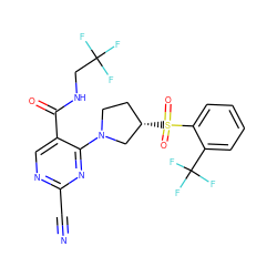 N#Cc1ncc(C(=O)NCC(F)(F)F)c(N2CC[C@H](S(=O)(=O)c3ccccc3C(F)(F)F)C2)n1 ZINC000169684959