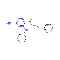 N#Cc1ncc(C(=O)NCCc2ccccc2)c(NC2CCCCC2)n1 ZINC000014972060