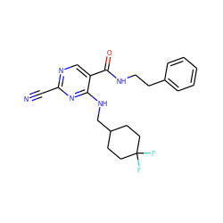 N#Cc1ncc(C(=O)NCCc2ccccc2)c(NCC2CCC(F)(F)CC2)n1 ZINC000040847603