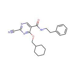 N#Cc1ncc(C(=O)NCCc2ccccc2)c(OCC2CCCCC2)n1 ZINC000040867126