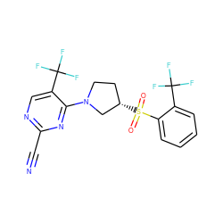 N#Cc1ncc(C(F)(F)F)c(N2CC[C@H](S(=O)(=O)c3ccccc3C(F)(F)F)C2)n1 ZINC000168486161