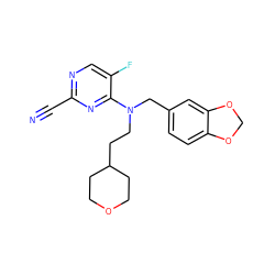 N#Cc1ncc(F)c(N(CCC2CCOCC2)Cc2ccc3c(c2)OCO3)n1 ZINC001772623776