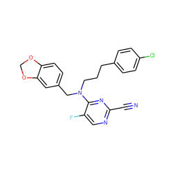 N#Cc1ncc(F)c(N(CCCc2ccc(Cl)cc2)Cc2ccc3c(c2)OCO3)n1 ZINC001772586025