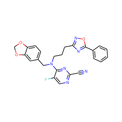 N#Cc1ncc(F)c(N(CCCc2noc(-c3ccccc3)n2)Cc2ccc3c(c2)OCO3)n1 ZINC001772618579