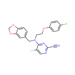 N#Cc1ncc(F)c(N(CCOc2ccc(Cl)cc2)Cc2ccc3c(c2)OCO3)n1 ZINC001772634424