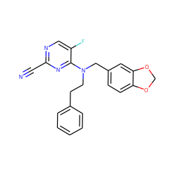 N#Cc1ncc(F)c(N(CCc2ccccc2)Cc2ccc3c(c2)OCO3)n1 ZINC001772611524