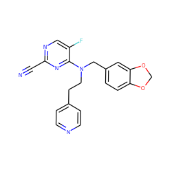 N#Cc1ncc(F)c(N(CCc2ccncc2)Cc2ccc3c(c2)OCO3)n1 ZINC001772594091