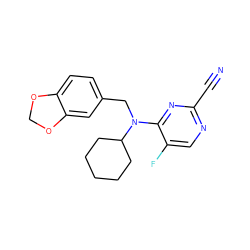 N#Cc1ncc(F)c(N(Cc2ccc3c(c2)OCO3)C2CCCCC2)n1 ZINC000201767582