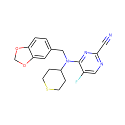 N#Cc1ncc(F)c(N(Cc2ccc3c(c2)OCO3)C2CCSCC2)n1 ZINC001772573805