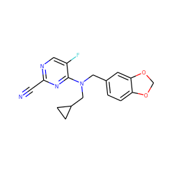 N#Cc1ncc(F)c(N(Cc2ccc3c(c2)OCO3)CC2CC2)n1 ZINC001772574948