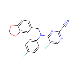 N#Cc1ncc(F)c(N(Cc2ccc3c(c2)OCO3)c2ccc(F)cc2)n1 ZINC001772584285