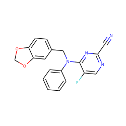 N#Cc1ncc(F)c(N(Cc2ccc3c(c2)OCO3)c2ccccc2)n1 ZINC001772642862