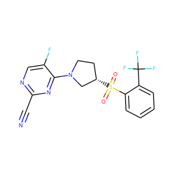 N#Cc1ncc(F)c(N2CC[C@H](S(=O)(=O)c3ccccc3C(F)(F)F)C2)n1 ZINC000168737251