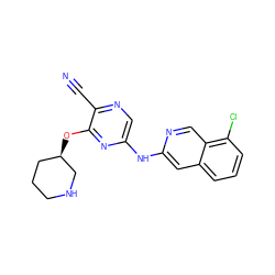 N#Cc1ncc(Nc2cc3cccc(Cl)c3cn2)nc1O[C@@H]1CCCNC1 ZINC000082152830