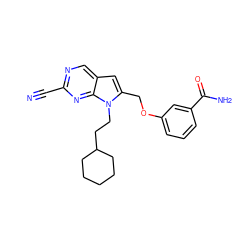 N#Cc1ncc2cc(COc3cccc(C(N)=O)c3)n(CCC3CCCCC3)c2n1 ZINC000040411252