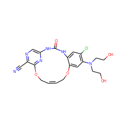 N#Cc1ncc2nc1OC/C=C\COc1cc(N(CCO)CCO)c(Cl)cc1NC(=O)N2 ZINC000028962737