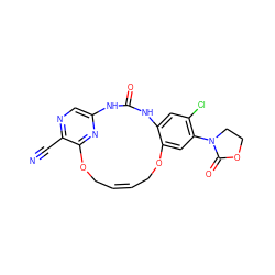 N#Cc1ncc2nc1OC/C=C\COc1cc(N3CCOC3=O)c(Cl)cc1NC(=O)N2 ZINC000028963173