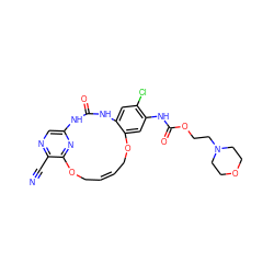 N#Cc1ncc2nc1OC/C=C\COc1cc(NC(=O)OCCN3CCOCC3)c(Cl)cc1NC(=O)N2 ZINC000028963006