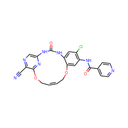 N#Cc1ncc2nc1OC/C=C\COc1cc(NC(=O)c3ccncc3)c(Cl)cc1NC(=O)N2 ZINC000028962752