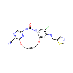 N#Cc1ncc2nc1OC/C=C\COc1cc(NCc3cncs3)c(Cl)cc1NC(=O)N2 ZINC000028962747