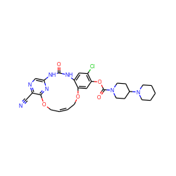 N#Cc1ncc2nc1OC/C=C\COc1cc(OC(=O)N3CCC(N4CCCCC4)CC3)c(Cl)cc1NC(=O)N2 ZINC000028963204