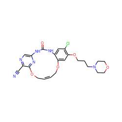 N#Cc1ncc2nc1OC/C=C\COc1cc(OCCCN3CCOCC3)c(Cl)cc1NC(=O)N2 ZINC000028963198