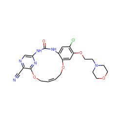 N#Cc1ncc2nc1OC/C=C\COc1cc(OCCN3CCOCC3)c(Cl)cc1NC(=O)N2 ZINC000028963193