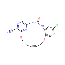 N#Cc1ncc2nc1OCC/C=C\COc1ccc(Cl)cc1NC(=O)N2 ZINC000028826138