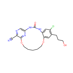 N#Cc1ncc2nc1OCCCCCOc1cc(CCCO)c(Cl)cc1NC(=O)N2 ZINC000014958346