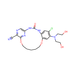 N#Cc1ncc2nc1OCCCCCOc1cc(N(CCO)CCO)c(Cl)cc1NC(=O)N2 ZINC000014958319