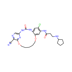 N#Cc1ncc2nc1OCCCCCOc1cc(NC(=O)CCNC3CCCC3)c(Cl)cc1NC(=O)N2 ZINC000014958305