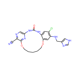 N#Cc1ncc2nc1OCCCCCOc1cc(NCc3c[nH]cn3)c(Cl)cc1NC(=O)N2 ZINC000014958280