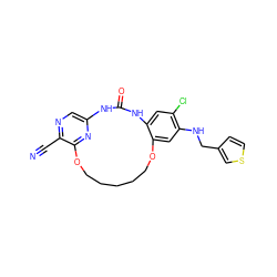 N#Cc1ncc2nc1OCCCCCOc1cc(NCc3ccsc3)c(Cl)cc1NC(=O)N2 ZINC000014958292