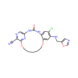 N#Cc1ncc2nc1OCCCCCOc1cc(NCc3cnco3)c(Cl)cc1NC(=O)N2 ZINC000014958288